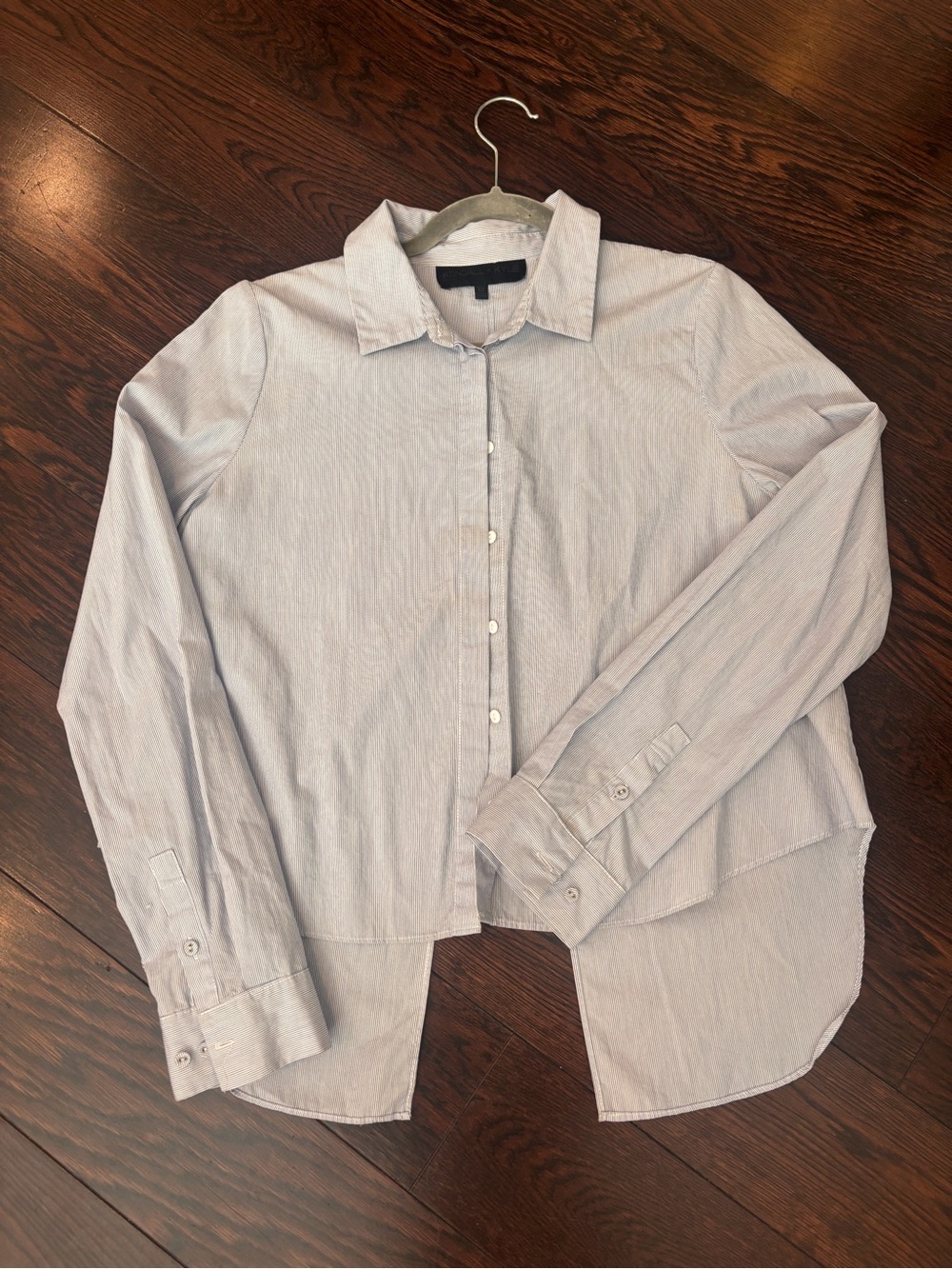 Kendall & Kylie Light Gray Pinstripe Women's Button-Down Shirt